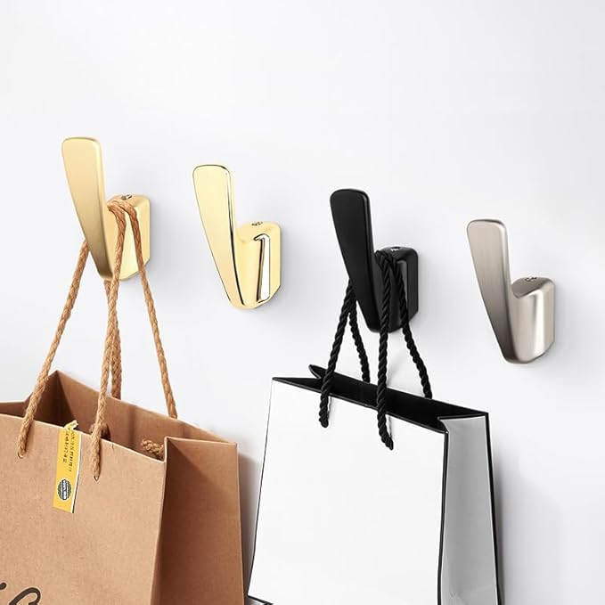 SARIHOSY5 Packs Coat Hooks,Metal Hooks for Clothes, Hats, Bags, Towels, Keys(Polished Gold)