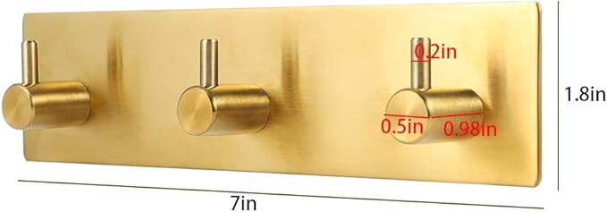 Picowe Key Holder for Wall Decorative, Adhesive Stainless Steel Key Hooks, Key Hanger Key Organizer for Wall, Towel Hook Coat Hanger for Entryway Hallway Kitchen(Three Rows,Golden 1PCS)