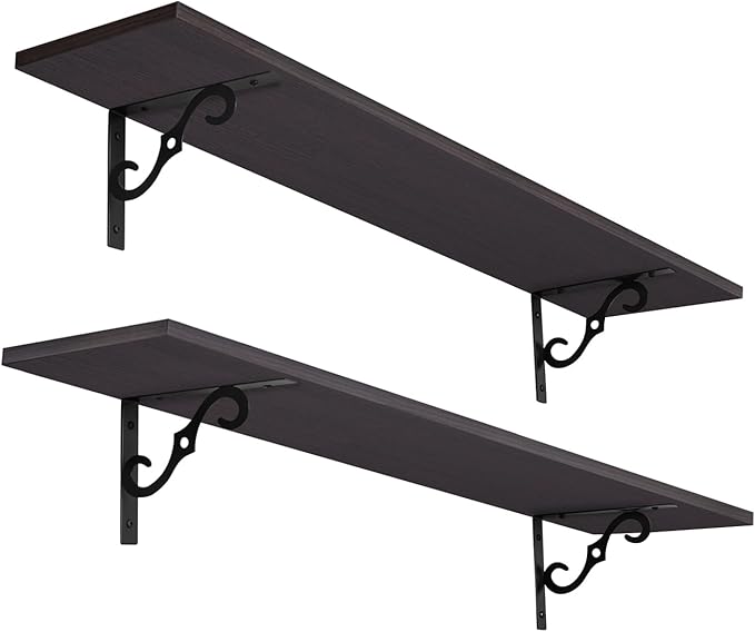 DINZI LVJ Long Wall Shelves, 39.4" Large Floating Shelves Set of 2, Farmhouse Display Shelf Wall Mounted with Heavy Duty Brackets, Easy Assembly for Kitchen, Bathroom, Bedroom, Balcony, Espresso