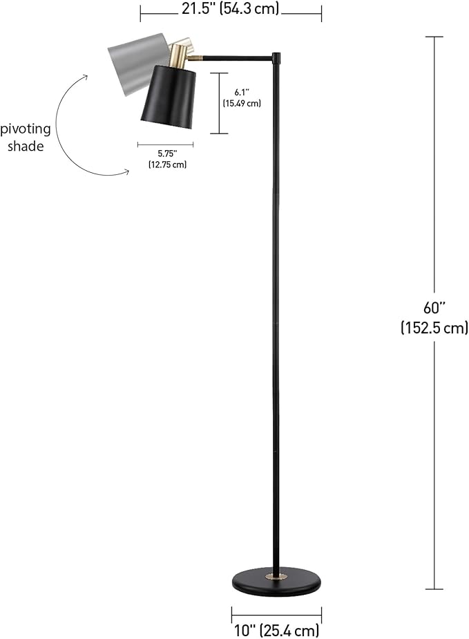 GLOBE Electric 12916 Lex 60" Floor Lamp, Black, Satin Finish, Gold Accents