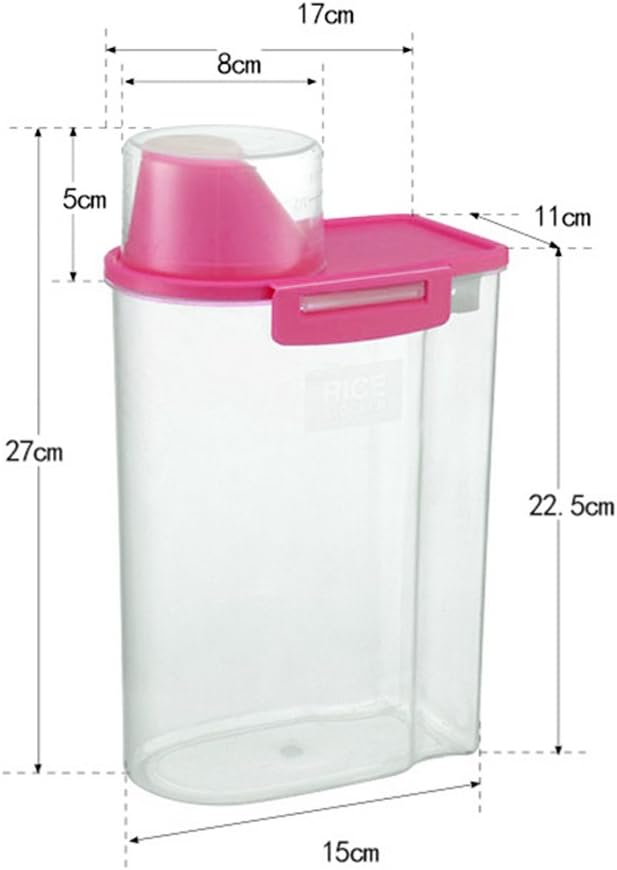 Pet Food Storage Container with Graduated Cup and Seal Buckles Food Dispenser for Dogs Cats (Pink)