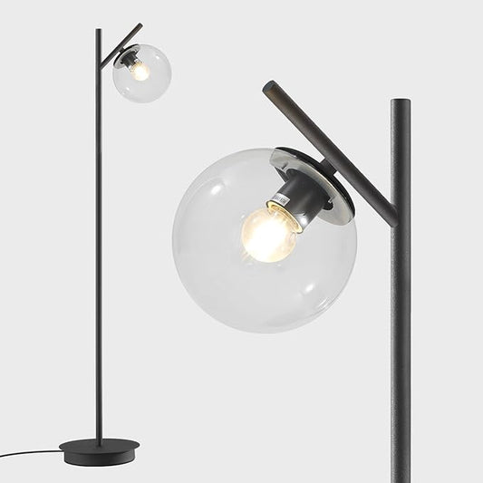 Modern Black Floor Lamps for Living Room Industrial Clear Globe Tall Standing Lamp Mid Century Freestanding Lamps Vintage Metal Floor Lamp for Bedroom Office