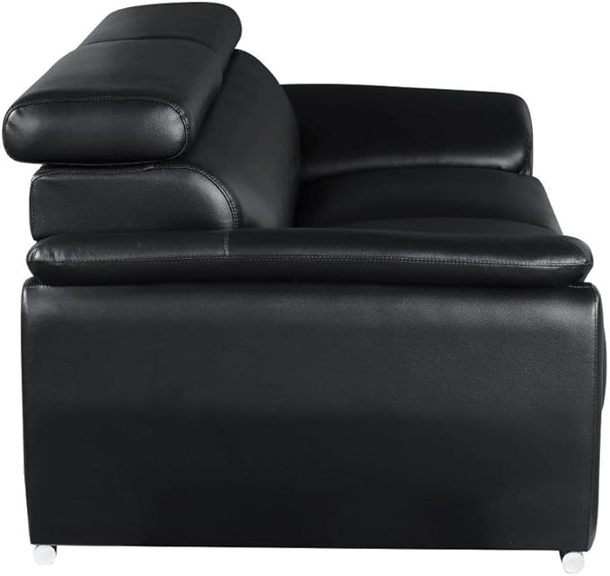 Blackjack Furniture 4571 Veal Collection Genuine Leather Couch for Living Room, Elegant Modern Design with Adjustable Headrests and Durable Wood Frame, Sofa, 86", Black