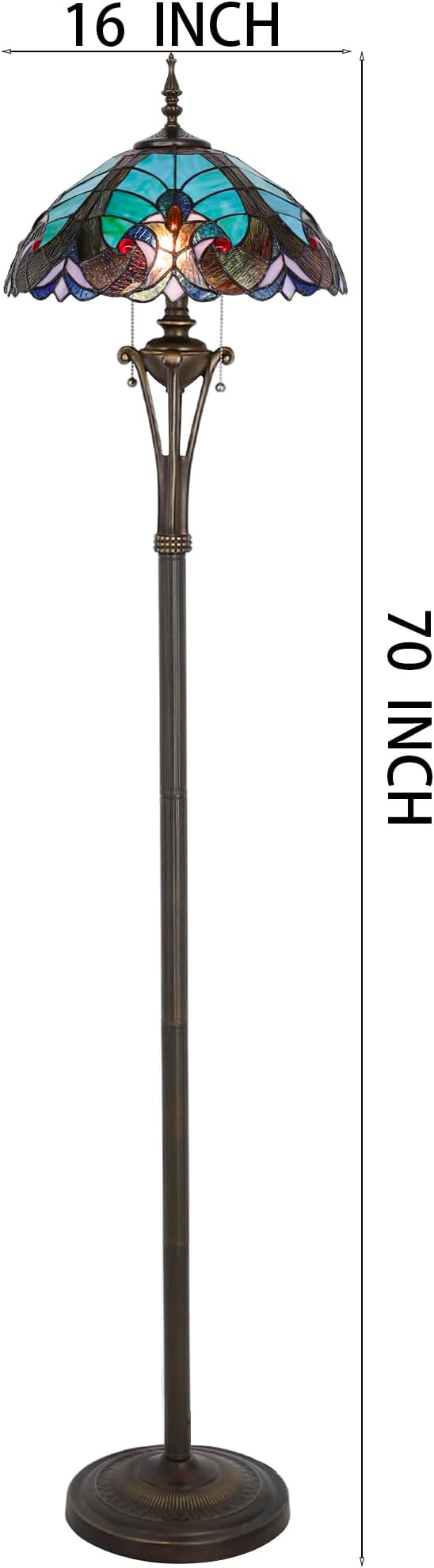 Tiffany Floor Lamp Green Liaison Stained Glass Standing Reading Light 16X16X70 Inches Antique Pole Corner Lamp Decor Bedroom Office Living Room