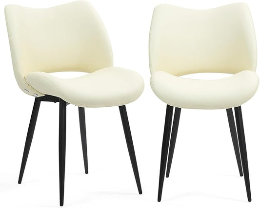 Modern Upholstered Dining Chairs Set of 2 Accent Dinner Chair with Pu Faux Leather and Middle Curved Back for Kitchen Living Room Bedroom (Beige)
