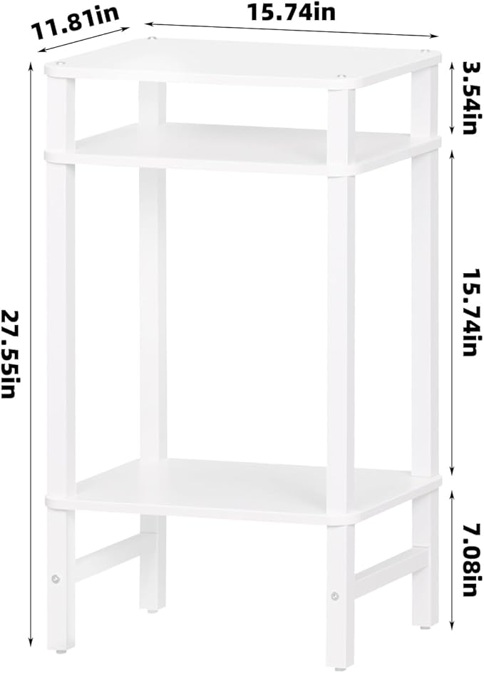 28in Tall Side Table Set of 2, 3-Tier Small Narrow End Table for Couch, Skinny Nightstand for Small Space, Farmhouse Slim Night Stand with Storage, Wooden Frame Thin Bedside Table, White
