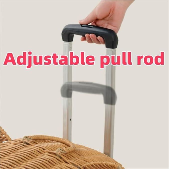 Rattan Cat Stroller with Wheels, Pet Portable Trolley Case, Breathable Cat Cage Trolley for Dog and Rabbit