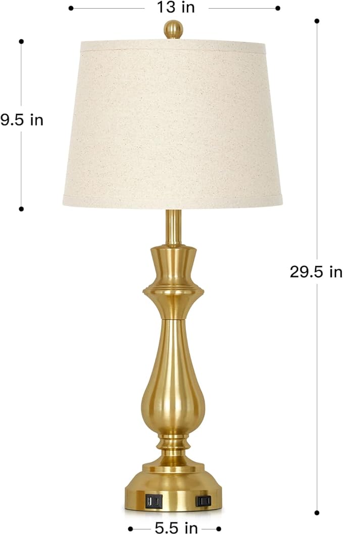 Modern Gold Table Lamp for Living Room,30" Tall Bedside Lamp with USB Charging Port,3-Way Dimmable Touch Nightstand Lamp for Bedroom Desk Side Table Office,Gold-1P