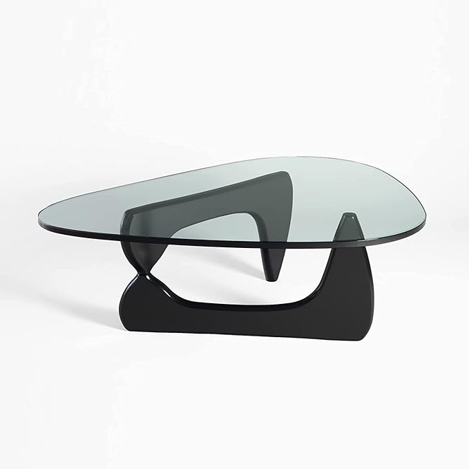 Noguchi Table Triangle Glass Coffee Table Vintage Glass End Table, Solid Wood Base and Triangle Clear Glass Top Modern End Table for Living Room, Patio, Study(Elegant Black)