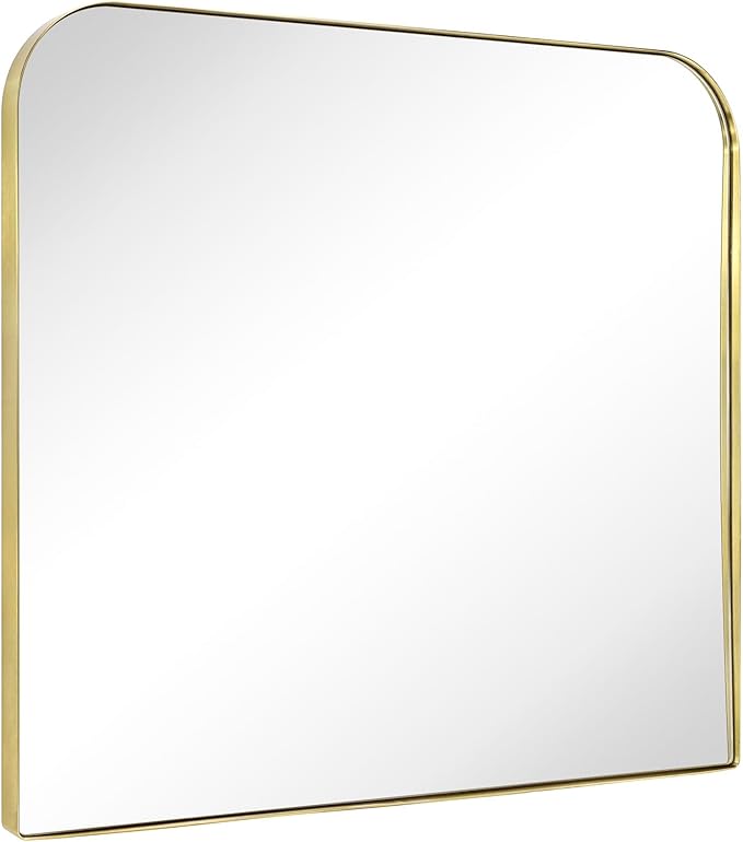 32x40'' Brushed Brass Arch Mantel Mirror Arched Rounded Corner Mirror for Bathroom, Living Room or Powder Room