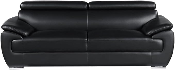 Blackjack Furniture 4571 Veal Collection Genuine Leather Couch for Living Room, Elegant Modern Design with Adjustable Headrests and Durable Wood Frame, Sofa, 86", Black