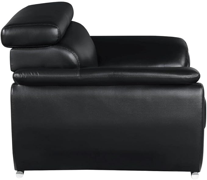 Blackjack Furniture 4571 Veal Collection Modern Genuine Leather Accent Chair with Adjustable Headrest, Sturdy Wood Frame and Stainless Steel Legs, Stylish Living Room Arm Chair, Black