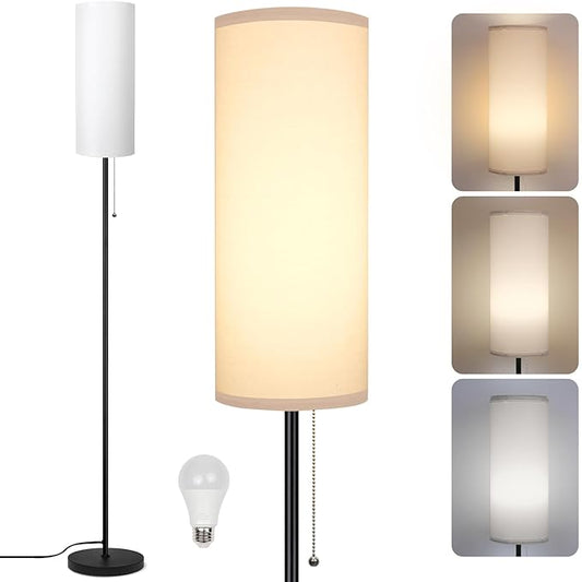 Floor Lamp for Living Room, Modern Standing Lamps with Lampshade, Minimalist Tall Lamp with Chain Switch for Living Room, Bedroom, Kids Room, Office,Standing Lamp LED Bulb Included (White Shade)