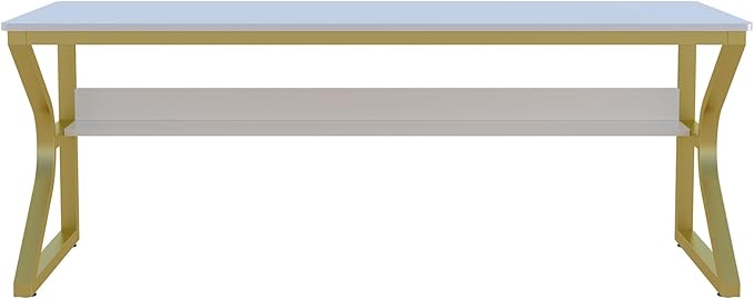 Extra Long Desk with Bookshelf - 71" Double Long Writing Table for 2-Person Workstation, Modern Study Work Computer Desk for Home and Office, Gold