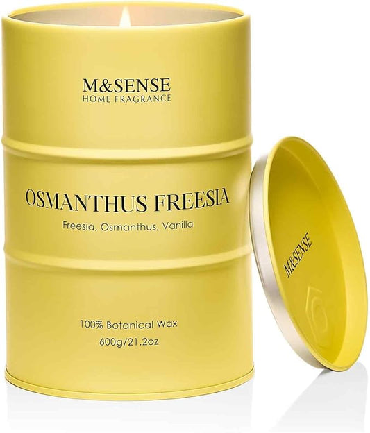 M&SENSE Osmanthus Freesia Scented Candles Large, Natural Soy Candles 21.2oz 120 Hour Christmas Decor,Christmas Candle for Stress Relief Meditation Relaxing,Gift for Her