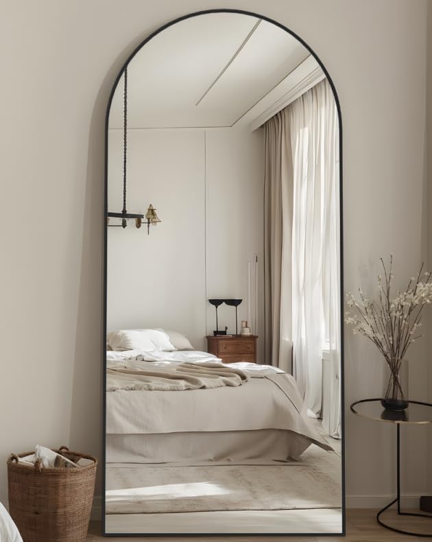 Full Length Mirror, 71"x28" Arched Floor Mirror Freestanding, Floor Standing Full Body Mirror with Stand for Bedroom, Hanging Mounted for Living Room Cloakroom, Black