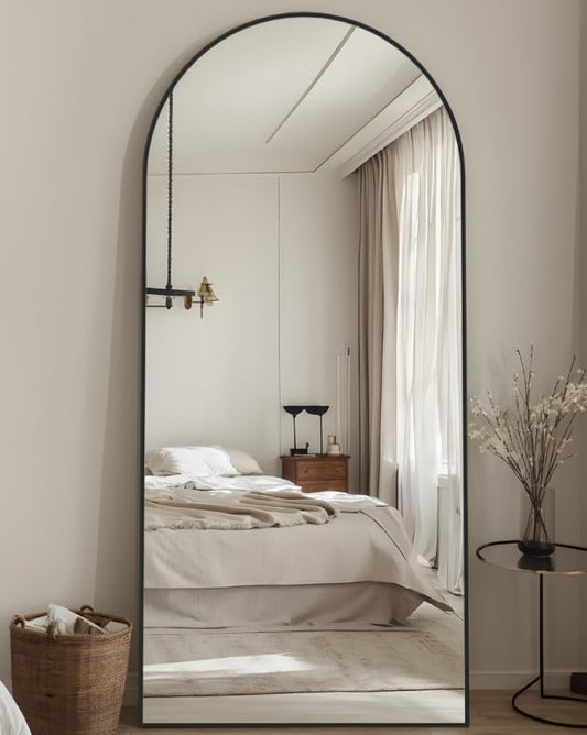 Full Length Mirror, 71"x28" Arched Floor Mirror Freestanding, Floor Standing Full Body Mirror with Stand for Bedroom, Hanging Mounted for Living Room Cloakroom, Black