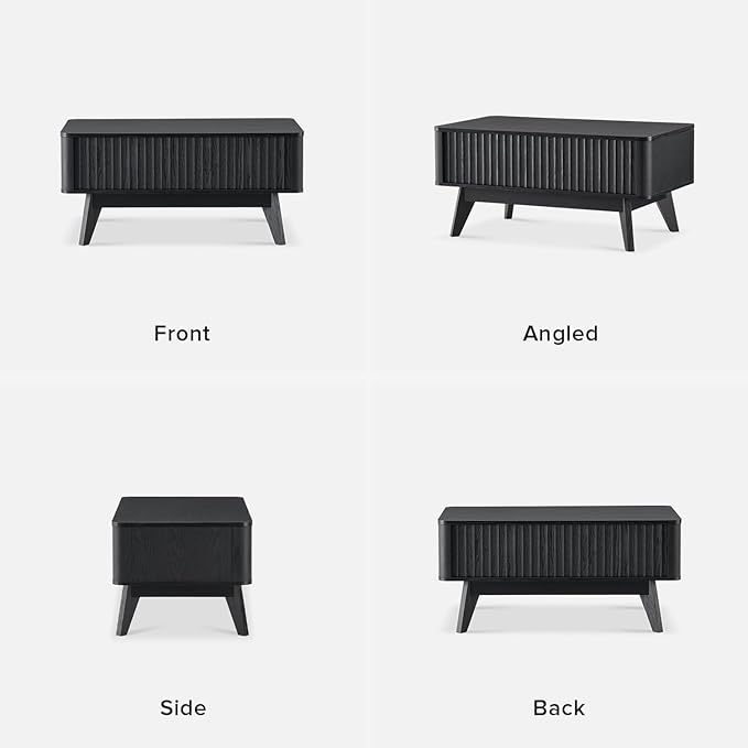 mopio Brooklyn Lift Top Coffee Table for Living Room, Mid Century, Modern Farmhouse with Lifting Tabletop & Hidden Storage, Fluted Panel, Rising Pull Up Dining Table (Black Oak)