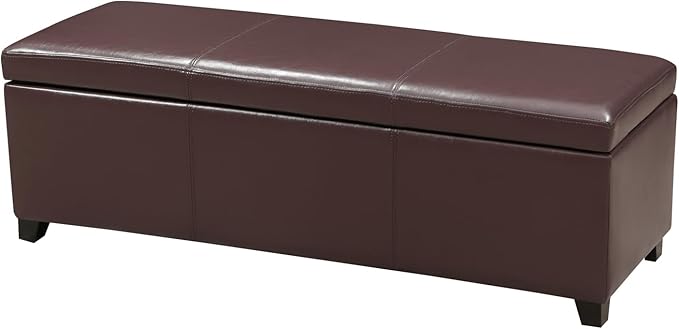 Joveco 47 Inch Storage Ottoman Bench,Tufted Leather Storage Bench with Nailhead Trim for Bedroom (47”,Auburn)