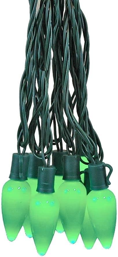 Novelty Lights 25 Feet 25 Light C9 Ceramic Style LED String Lights, Green, Pre-Lamped Holiday Lights on Green Wire, UL Listed Indoor/Outdoor, Connectable End-to-End