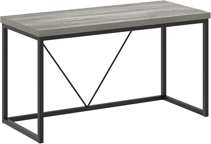FOLUBAN Modern Home Office Desk, Industrial Vintage Computer Desk, Rustic Wood and Metal Study Writing Table, Simple Work Gaming PC Desks for Bedroom Living Room, Light Grey 53 Inch