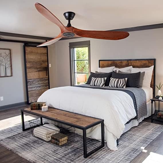 60 inch 3 blade Wood ceiling fan without light, Noiseless Reversible DC Motor Walnut Ceiling Fan Without Light for Farmhouse Patio Living Room Bedroom, Indoor Outdoor Ceiling Fan with Remote