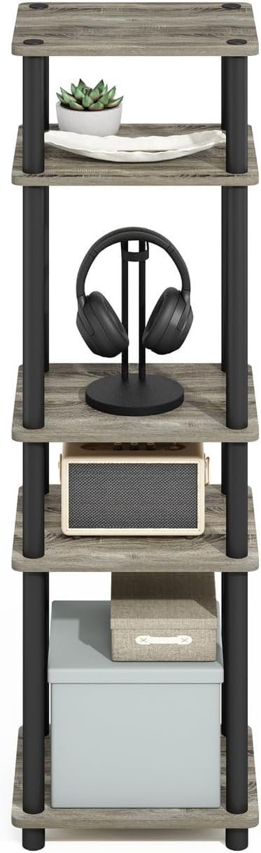 Furinno Turn-N-Tube Storage Shelves, Stackable Standing Shelf, Open Corner Shelf, for Organization and Storage, Living Room, Garage, Home Office, French Oak