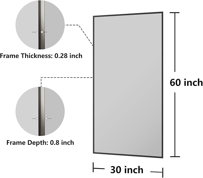 Koonmi 30"x60" Bathroom Mirror for Over Sink, Black Rectangle Bathroom Wall Mirror, Modern Large Vanity Mirror, HD Tempered Glass, Anti-Rust Aluminum Alloy Frame, for Living Room, Bedroom, Entryway