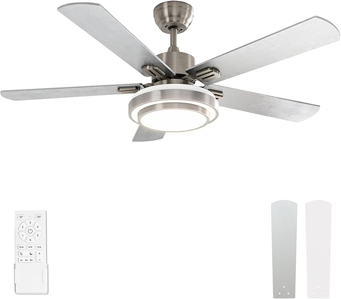 warmiplanet Ceiling Fan with Lights Remote Control, 52 Inch, Brushed Nickel (5-Blades)