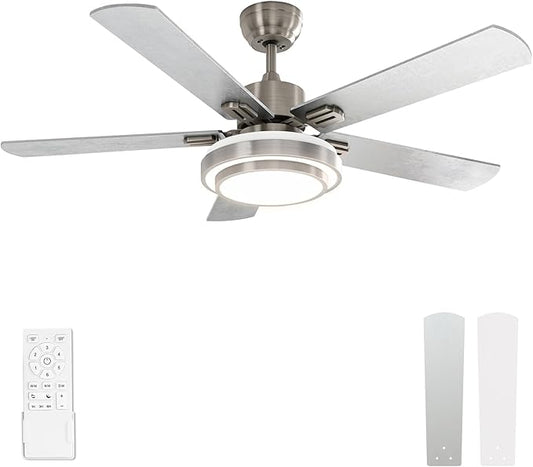 warmiplanet Ceiling Fan with Lights Remote Control, 52 Inch, Brushed Nickel (5-Blades)