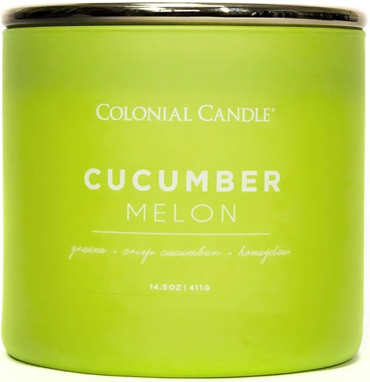 Colonial Candle Cucumber Melon Scented Jar Candle, Pop of Color Collection, 3 Wick, Green, 14.5 oz - Up to 60 Hours Burn