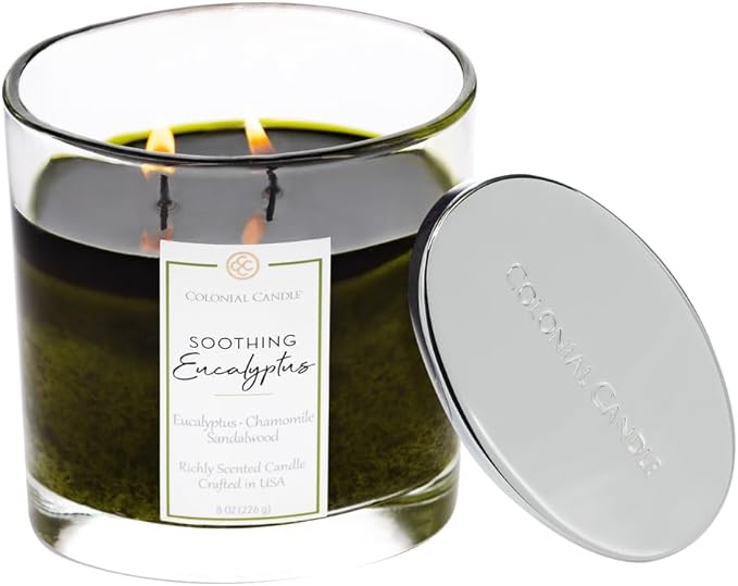 Colonial Candle Soothing Eucalyptus Scented Candle Jar, Highly Fragranced Candles for Home Scented, Mottled Wax Candle, 2 Wick, 8 oz - Made in The USA
