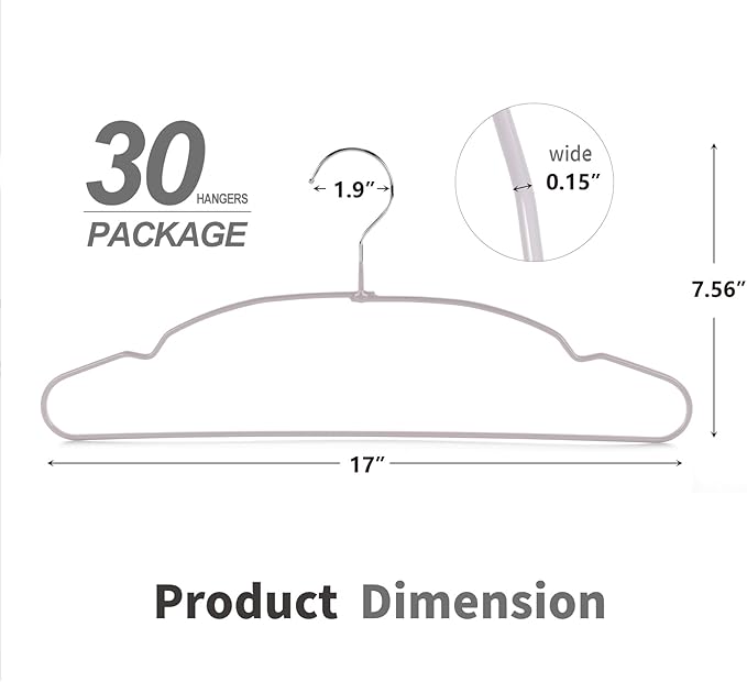 TOPIA HANGER Metal Hangers 30 Pack, Non Slip Clothes Hangers Space Saving, Heavy Duty Rubber Coated Wire Hanger for Coat, Shirt, Dress, Pants-Grey, CT12G30