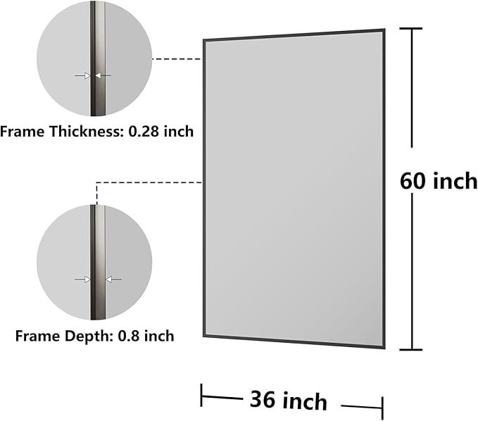 Bathroom Mirror 36"x60" Matte Black Rectangle Bathroom Wall Mirror for Over Sink, Modern Large Vanity Mirror, HD Tempered Glass, Anti-Rust Aluminum Alloy Frame, for Living Room, Bedroom, Entryway