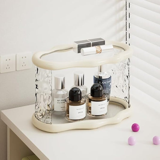 Bathroom Countertop Organizer, 2 Tier Bathroom Organizer and Storage, Acrylic Vanity Organizer Standing Holder Shelf, Perfume Makeup Skincare Cosmetic Desk Organizer for Bedroom Dressing Table, White