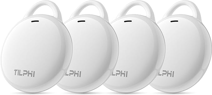 Air Tracker Tags-4 Pack: Bluetooth Tracker Works with Apple Find My (iOS Only), Key Finder and Smart Tag Locator for Luggage, Backpack, Suitcases, Pets, Replaceable Battery(White)