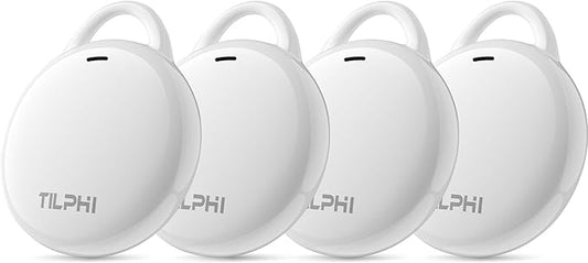 Air Tracker Tags-4 Pack: Bluetooth Tracker Works with Apple Find My (iOS Only), Key Finder and Smart Tag Locator for Luggage, Backpack, Suitcases, Pets, Replaceable Battery(White)
