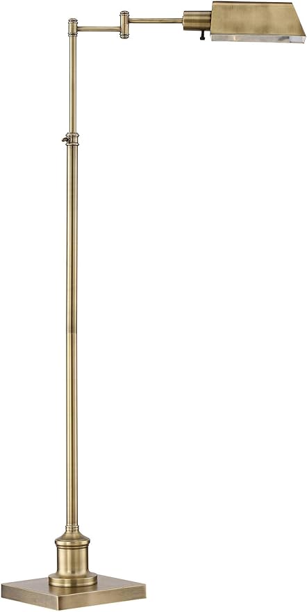 Regency Hill Jenson Traditional Farmhouse Metal Adjustable Pharmacy Floor Lamp Swing Arm 54" Tall Aged Brass Metal Shade Standing Pole Light for Living Room Reading House Bedroom Home Office