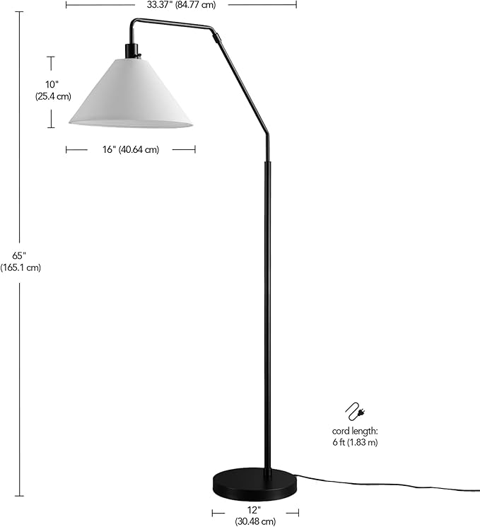 GLOBE Electric 61000171 65" Floor Lamp, Matte Black, Off-White Tapered Fabric Shade, On/Off Rotary Switch on Socket, 5-Foot Black Cord, 1-Light, 100W E26/Medium Base Bulb