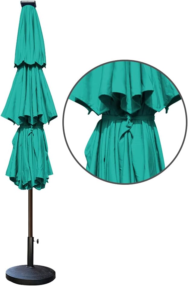 EliteShade USA 10-Year-Non-Fading Solar 9ft 3 Tiers Market Umbrella with 80 LED Lights Patio Umbrellas Outdoor Table with Ventilation,Teal