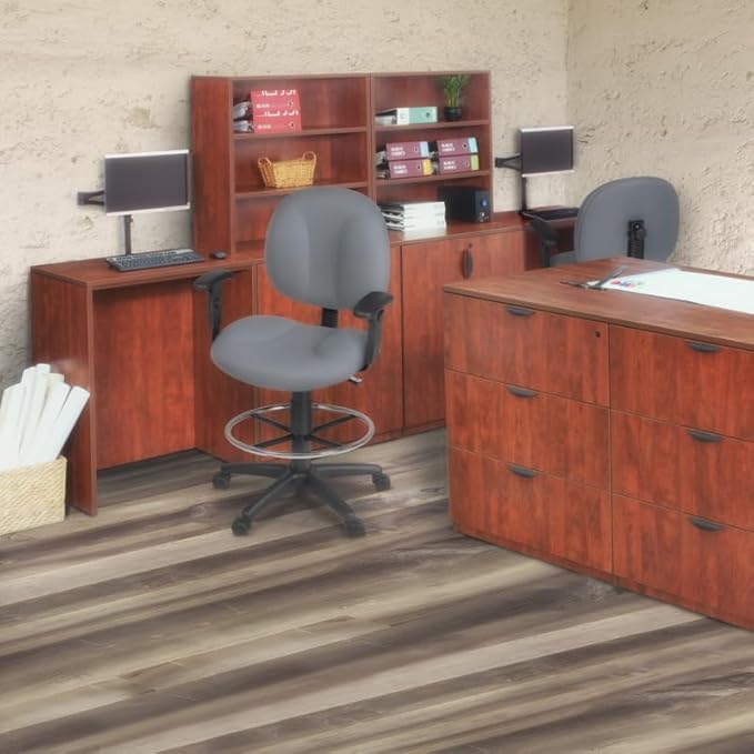 Romig Comfort Series Swivel Fabric Computer Task Chair with Adjustable Arms & Drafting Kit -Grey