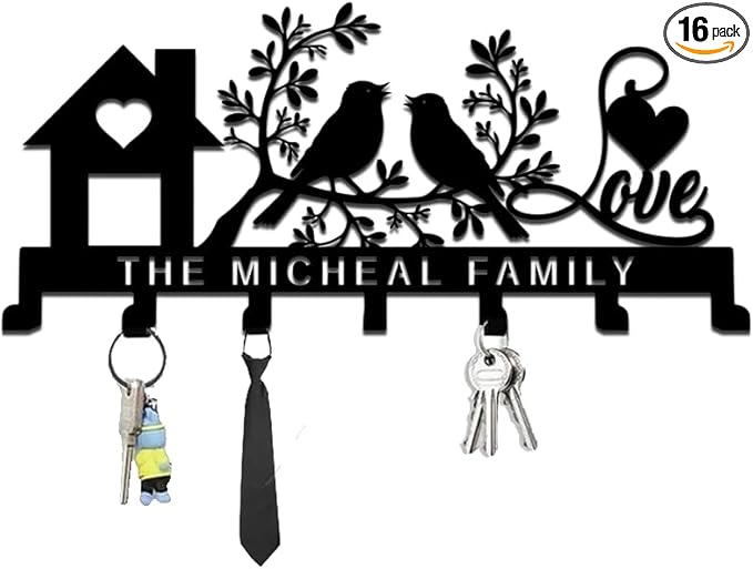 Personalized Metal Key Hooks with Name,Custom Key Holder Wall Mounted,Key Rack Organizer for Living Room, Bedroom, Entryway,Mother's Day Gifts Style 3