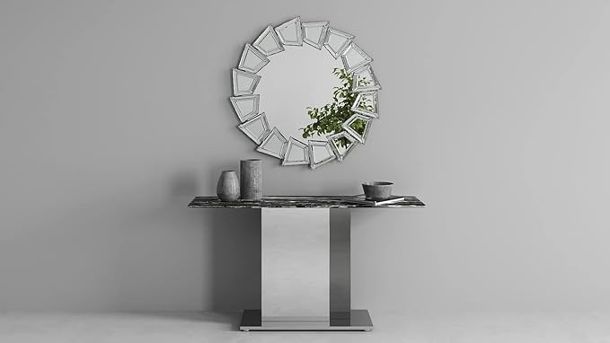 ZURI Furniture Modern Tulare Console Table with Marble Top and Polished Stainless Steel Base