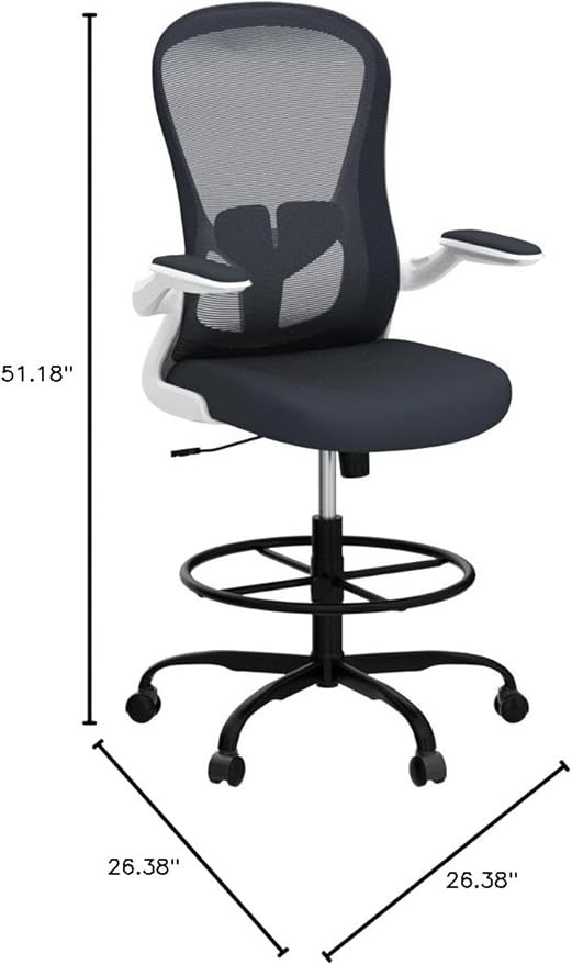 Drafting Chair, Tall Office Chair with Flip-up Armrests Executive Ergonomic Computer Standing Desk Chair, Office Drafting Chair with Lumbar Support and Adjustable Footrest Ring