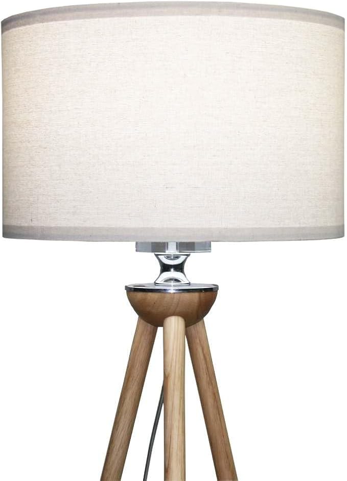 Floor Lamp with Off-White Fabric Lampshade, Nordic Standing lamp, Wood Tripod Floor Lamp for Living Room, Bedroom, Office, Study Room