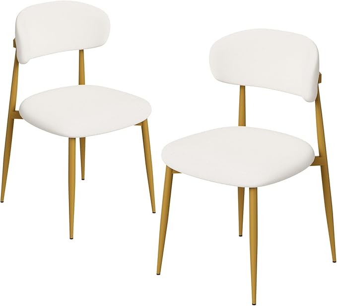 Velvet Dining Chairs Set of 2, Modern Kitchen Chairs with Curved backrests and Metal Legs, Upholstered Dining Chairs for Dining Room,White and Gold