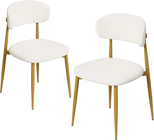 Velvet Dining Chairs Set of 2, Modern Kitchen Chairs with Curved backrests and Metal Legs, Upholstered Dining Chairs for Dining Room,White and Gold