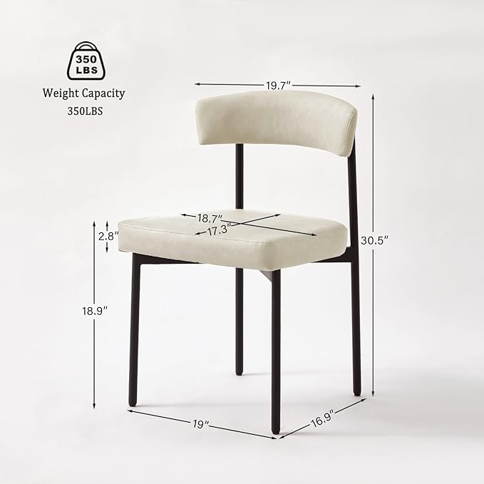 Beige Faux Leather Dining Chairs Set of 4, Armless Upholstered Kitchen Chair,Modern Dining Room Chair with Curved Backrest