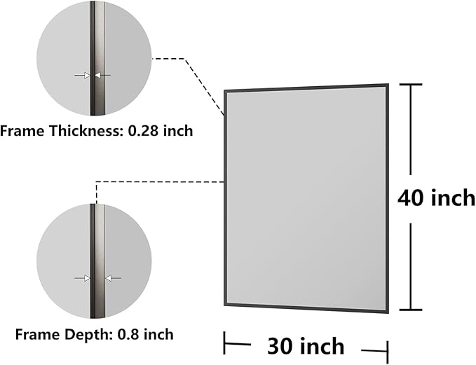 Koonmi Bathroom Mirror for Wall, 30"x40" Black Bathroom Mirror for Over Sink, Shatterproof Tempered Glass Vanity Mirror with Anti-Rust Aluminum Alloy Frame, Hang Horizontally or Vertically