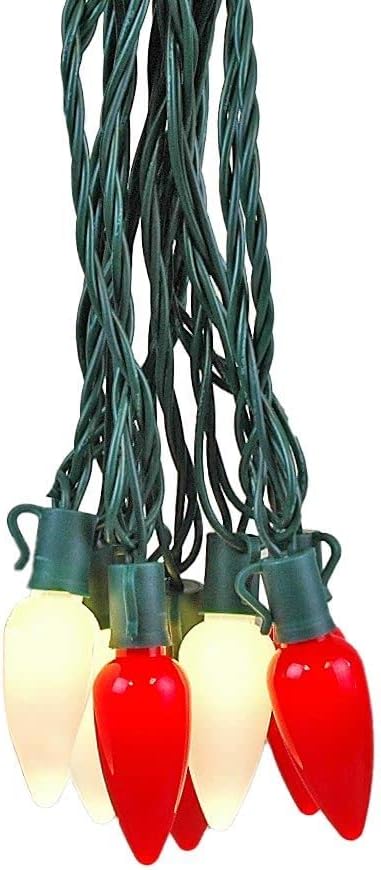 Novelty Lights 25 Feet 25 Light C9 Ceramic Style LED String Lights, Red/Warm White, Pre-Lamped Christmas Lights on Green Wire, UL Listed Indoor/Outdoor, Connectable End-to-End